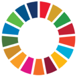 SDG logo made up of a wheel with 17 different colours.