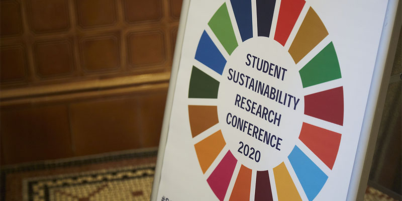 A sign saying student sustaibaility research conference 2020