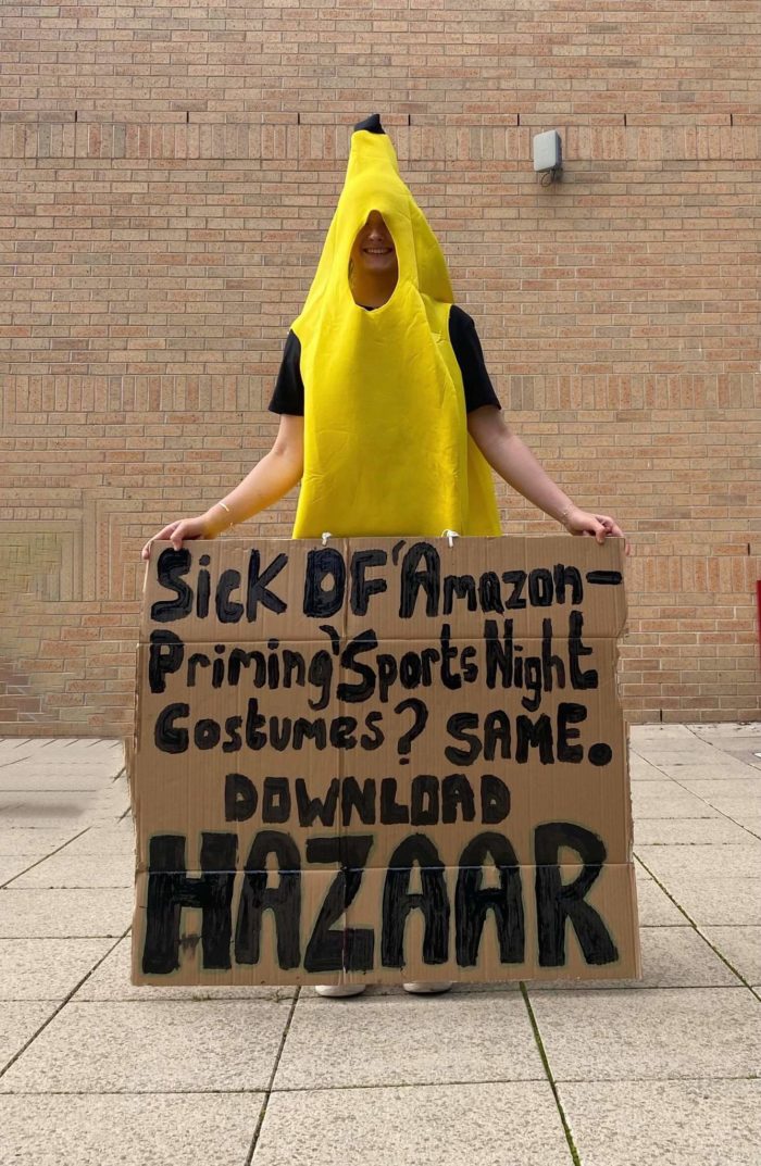 Person in a banana costume promoting Hazaar