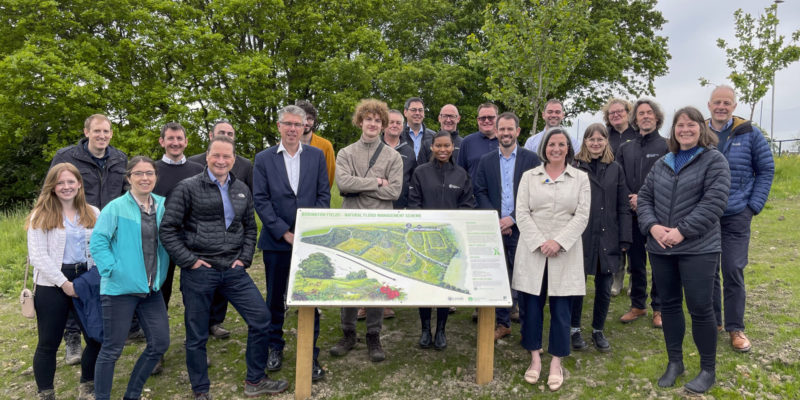 Photograph showing colleagues from the Univeristy of Leeds, Leeds City Countil and Environment Agency at the launch of the Bodington Fields NFM site