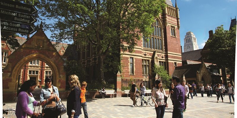A photo of University campus, with the Great Hall and Parkinson building in the background.