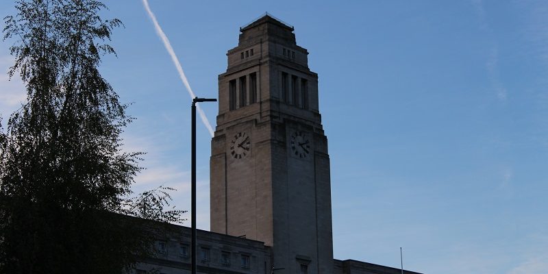 A photo of Parkinson Building with blue skies behind.