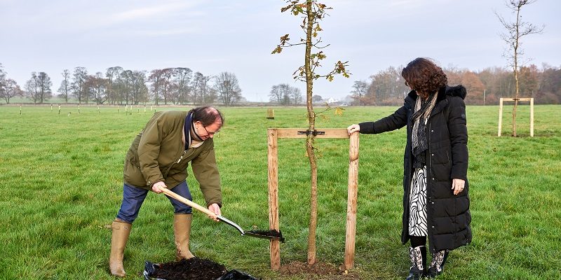 Roger Gair and Professor Simone Bjutendijk at the planting of the first tree at Gair Wood in north Leeds.