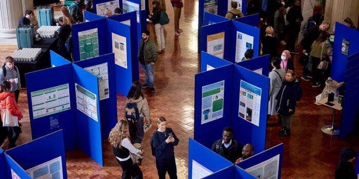 An aerial photo of the Student Sustainability Research Conference poster exhibition.