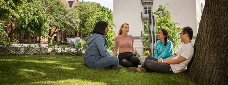 three people sat on the grass 