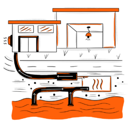 Illustration of building showing underground thermal energy usage 