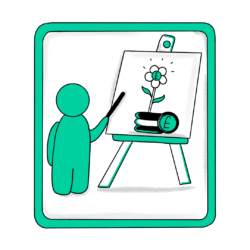 Illustration of person stood at flip chart